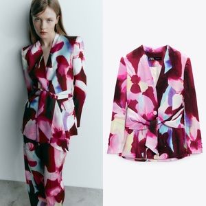 Zara satin printed blazer, pink